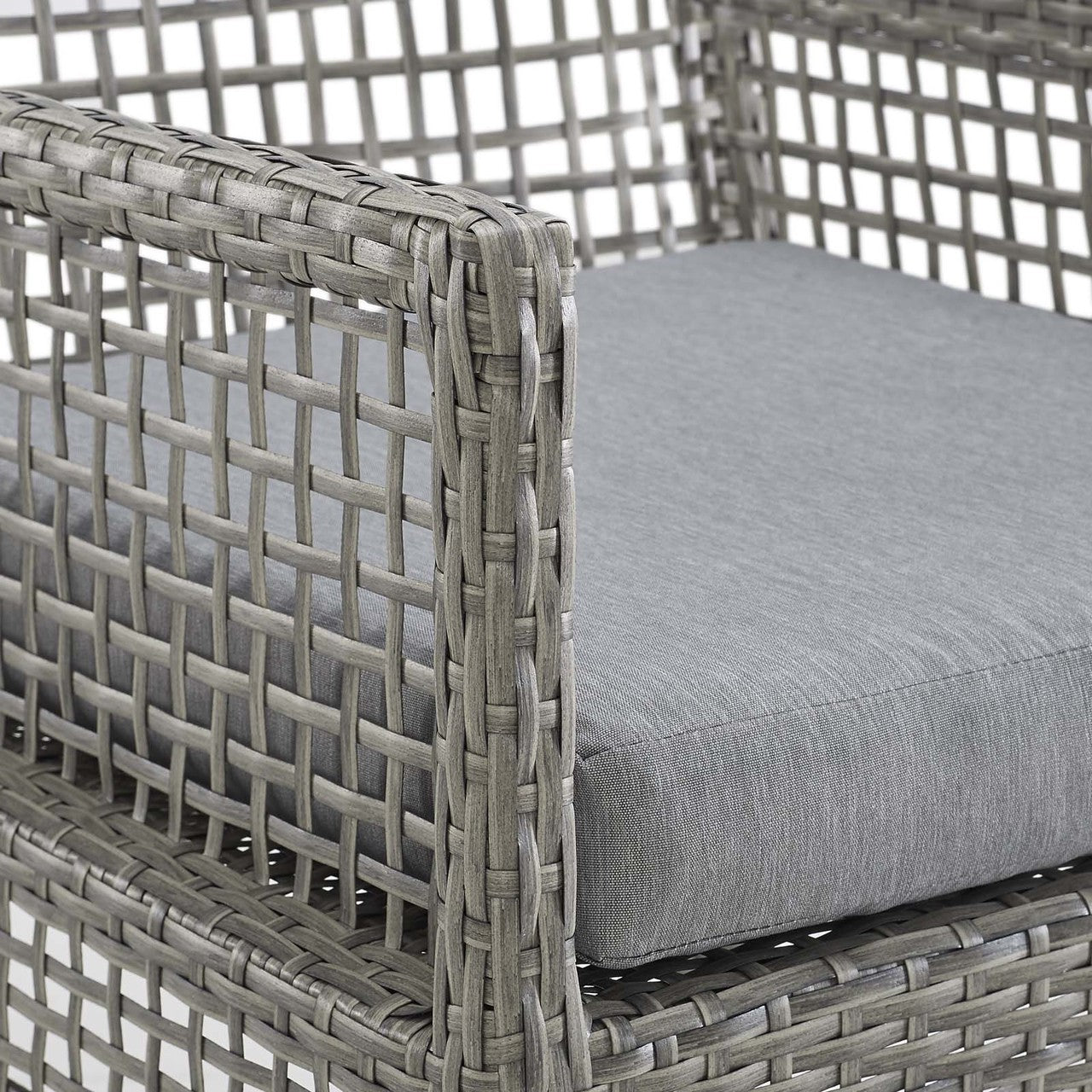 Aura Dining Armchair Outdoor Patio Wicker Rattan Set of 4, Rattan Wicker, Grey Gray 15887