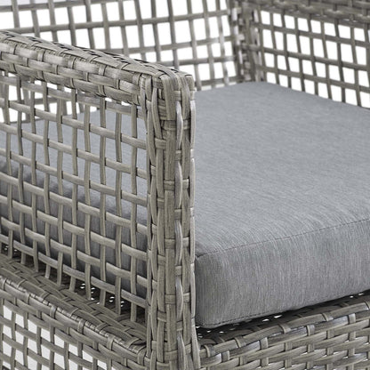 Aura Dining Armchair Outdoor Patio Wicker Rattan Set of 4, Rattan Wicker, Grey Gray 15887