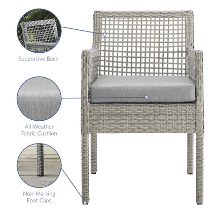 Aura Dining Armchair Outdoor Patio Wicker Rattan Set of 4, Rattan Wicker, Grey Gray 15887