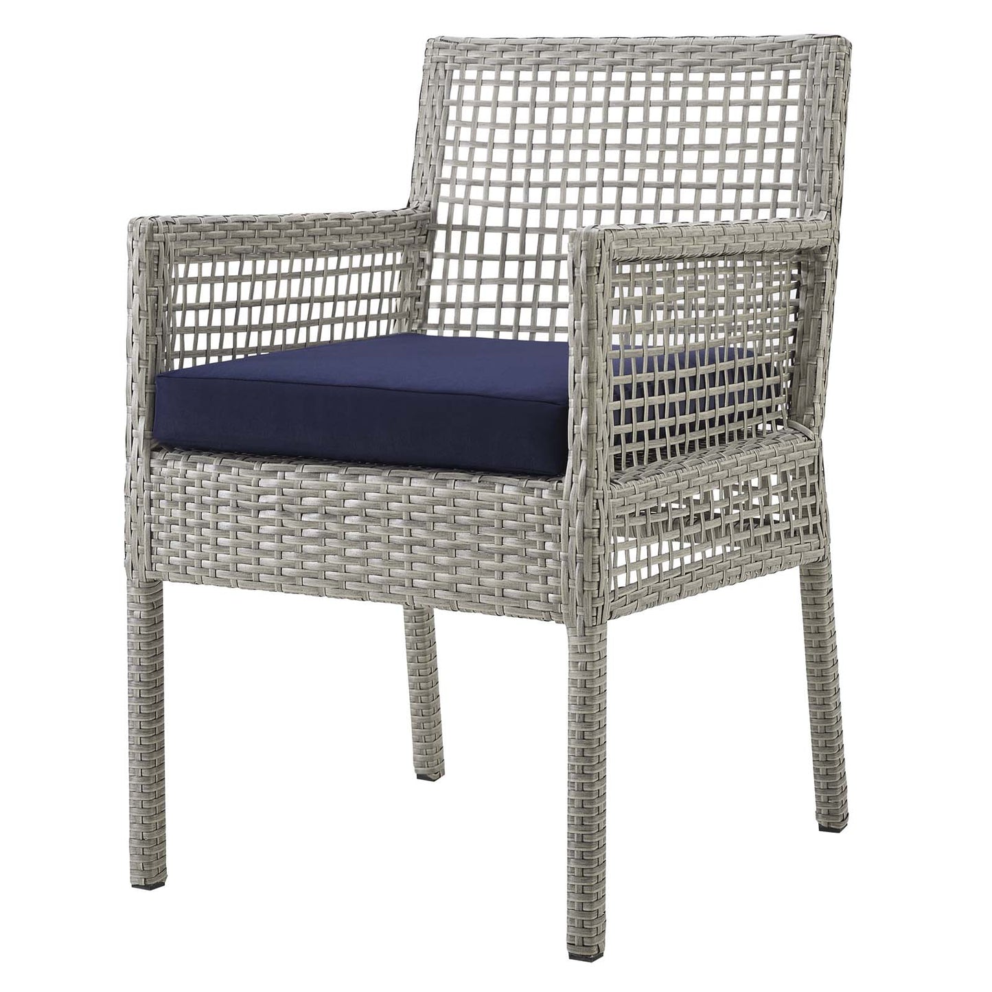 Aura Dining Armchair Outdoor Patio Wicker Rattan Set of 4, Fabric Rattan Wicker, Grey Gray Navy Blue, 17514