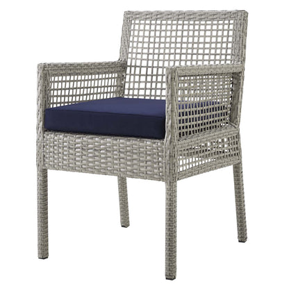 Aura Dining Armchair Outdoor Patio Wicker Rattan Set of 4, Fabric Rattan Wicker, Grey Gray Navy Blue, 17514