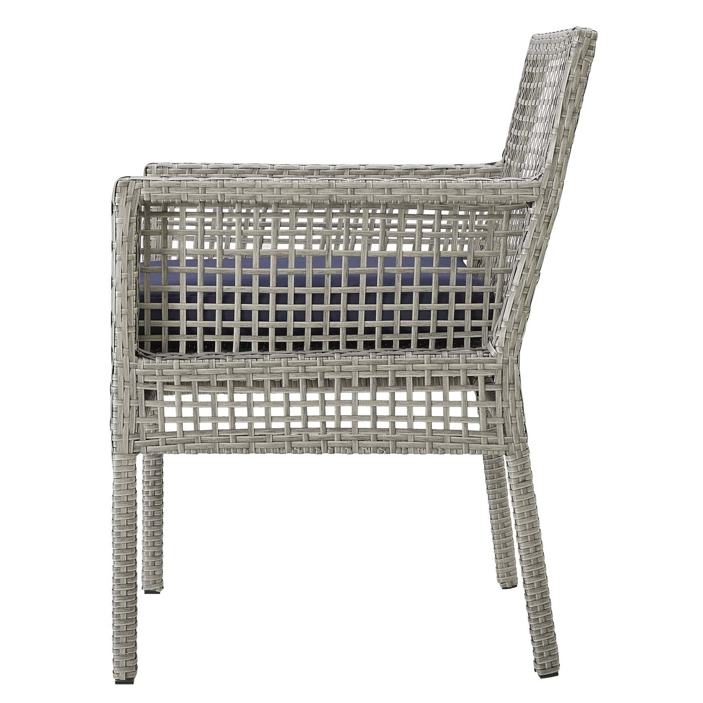 Aura Dining Armchair Outdoor Patio Wicker Rattan Set of 4, Fabric Rattan Wicker, Grey Gray Navy Blue, 17514
