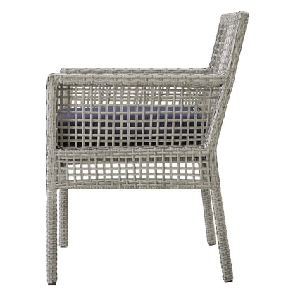 Aura Dining Armchair Outdoor Patio Wicker Rattan Set of 4, Fabric Rattan Wicker, Grey Gray Navy Blue, 17514