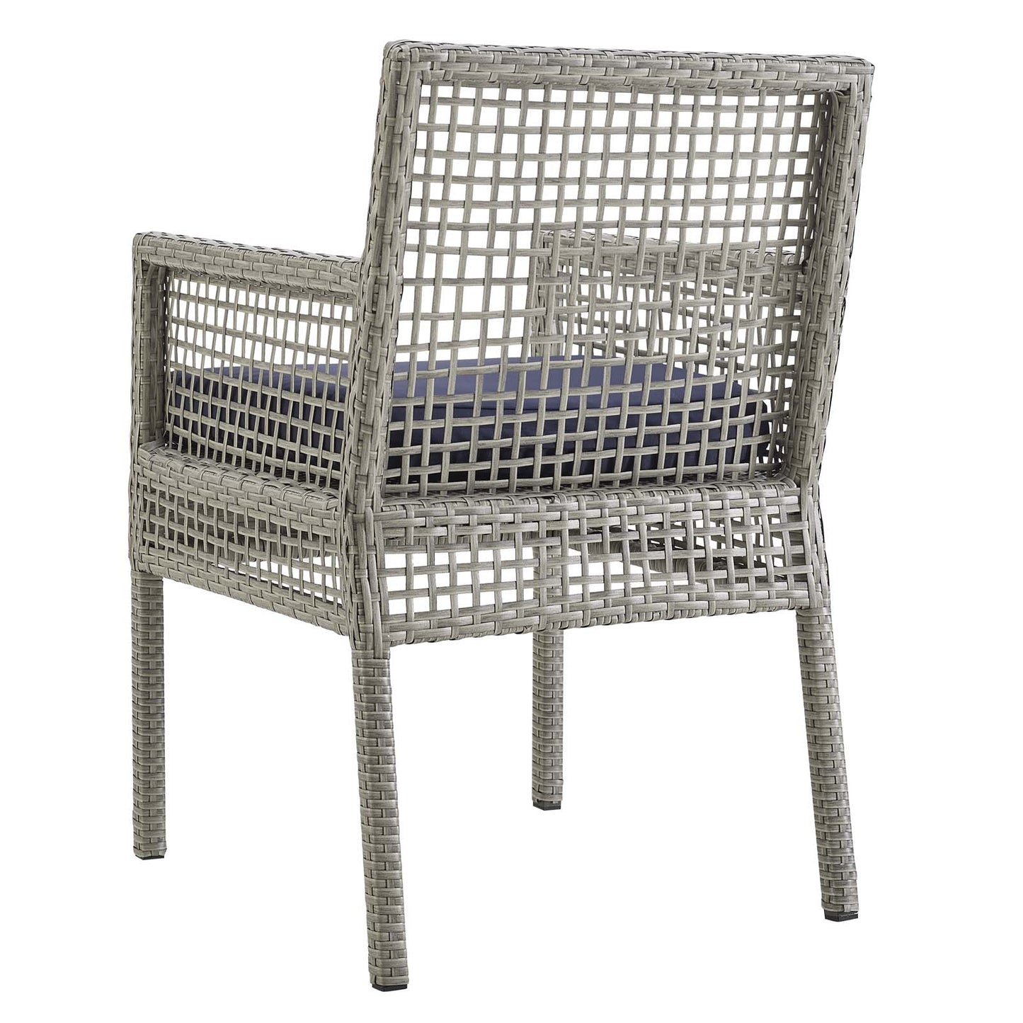 Aura Dining Armchair Outdoor Patio Wicker Rattan Set of 4, Fabric Rattan Wicker, Grey Gray Navy Blue, 17514