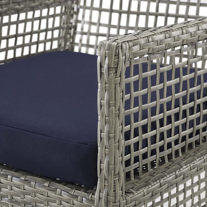 Aura Dining Armchair Outdoor Patio Wicker Rattan Set of 4, Fabric Rattan Wicker, Grey Gray Navy Blue, 17514