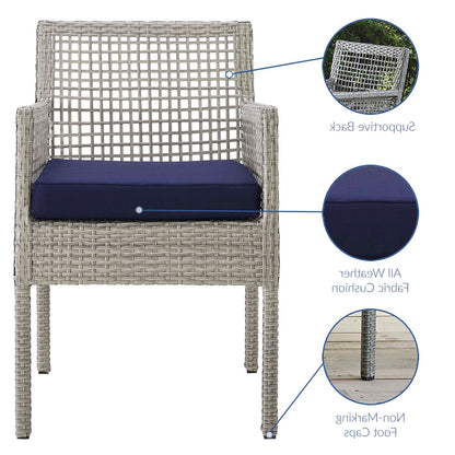 Aura Dining Armchair Outdoor Patio Wicker Rattan Set of 4, Fabric Rattan Wicker, Grey Gray Navy Blue, 17514