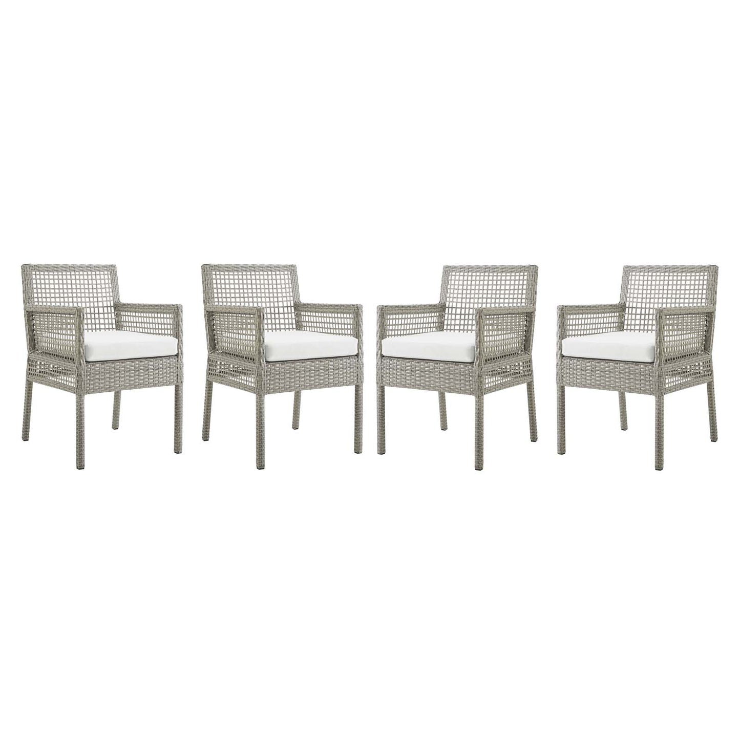Aura Dining Armchair Outdoor Patio Wicker Rattan Set of 4, Fabric Rattan Wicker, Grey Gray White, 17515
