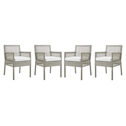 Aura Dining Armchair Outdoor Patio Wicker Rattan Set of 4, Fabric Rattan Wicker, Grey Gray White, 17515