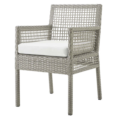 Aura Dining Armchair Outdoor Patio Wicker Rattan Set of 4, Fabric Rattan Wicker, Grey Gray White, 17515