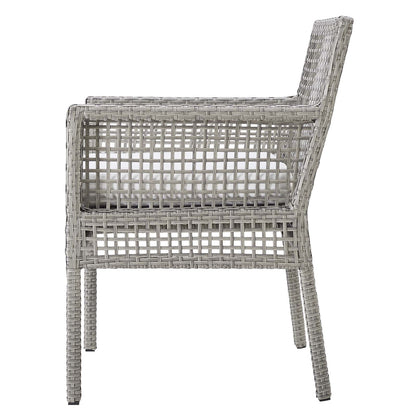 Aura Dining Armchair Outdoor Patio Wicker Rattan Set of 4, Fabric Rattan Wicker, Grey Gray White, 17515