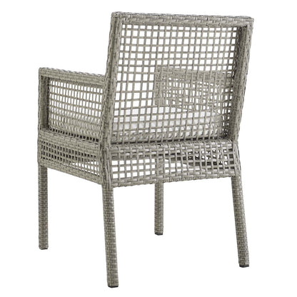 Aura Dining Armchair Outdoor Patio Wicker Rattan Set of 4, Fabric Rattan Wicker, Grey Gray White, 17515