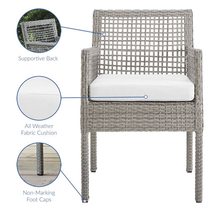 Aura Dining Armchair Outdoor Patio Wicker Rattan Set of 4, Fabric Rattan Wicker, Grey Gray White, 17515