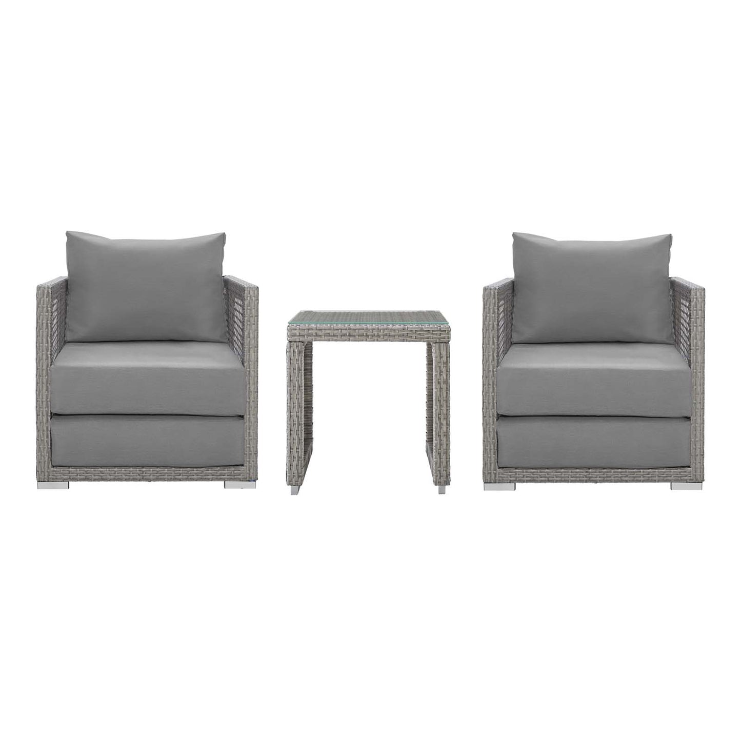 Aura 3 Piece Outdoor Patio Wicker Rattan Set, Rattan Wicker Fabric, Grey Gray, 17848