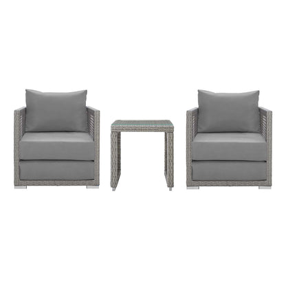 Aura 3 Piece Outdoor Patio Wicker Rattan Set, Rattan Wicker Fabric, Grey Gray, 17848