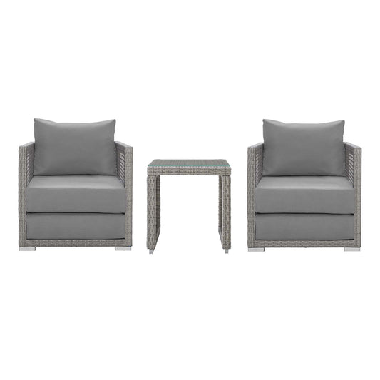 Aura 3 Piece Outdoor Patio Wicker Rattan Set, Rattan Wicker Fabric, Grey Gray, 17848