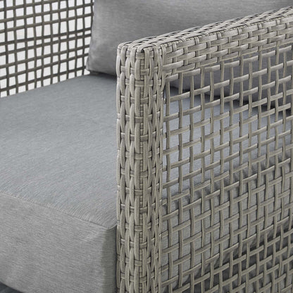 Aura 3 Piece Outdoor Patio Wicker Rattan Set, Rattan Wicker Fabric, Grey Gray, 17848