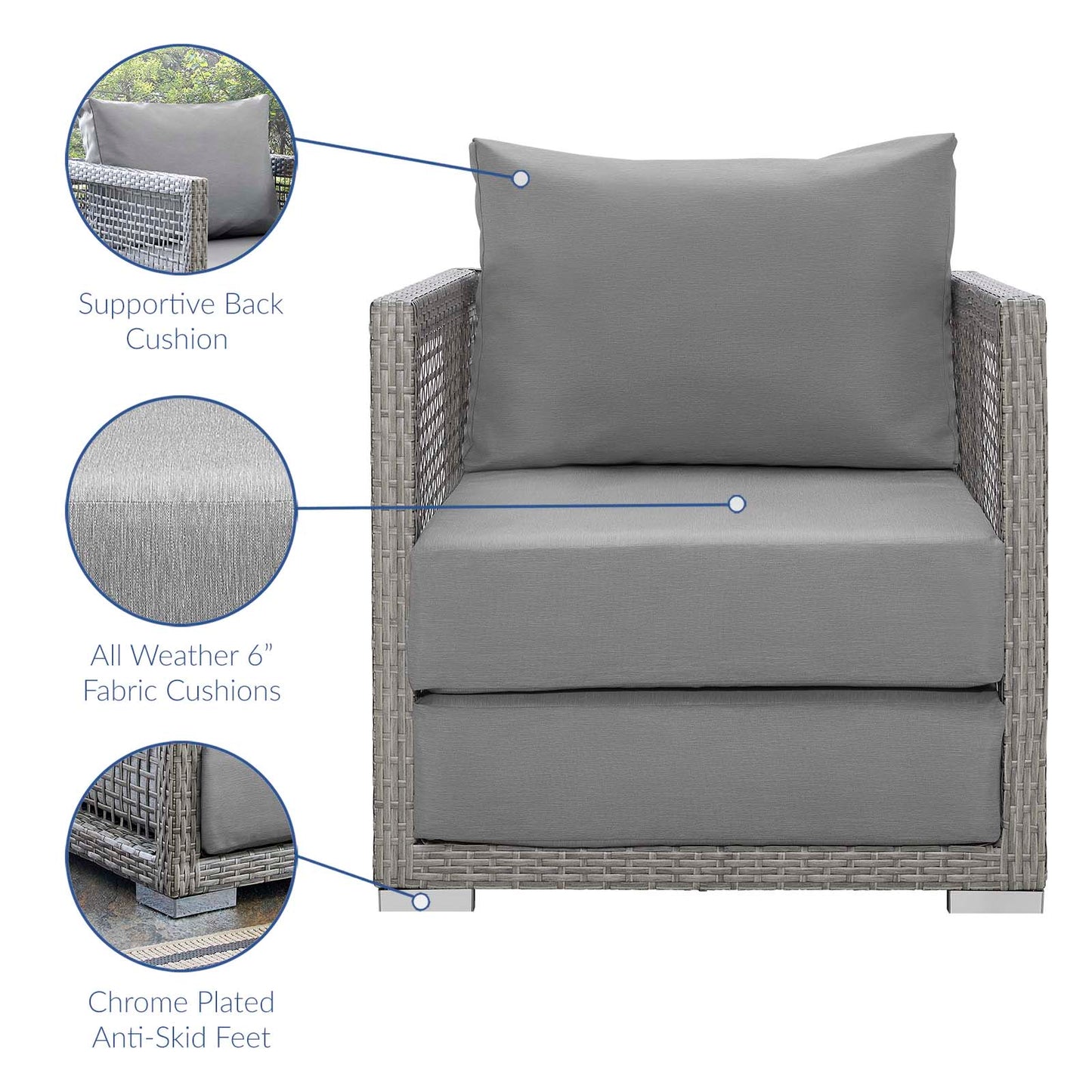 Aura 3 Piece Outdoor Patio Wicker Rattan Set, Rattan Wicker Fabric, Grey Gray, 17848