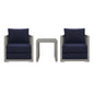 Aura 3 Piece Outdoor Patio Wicker Rattan Set, Rattan Wicker Fabric, Grey Gray Navy Blue, 17516