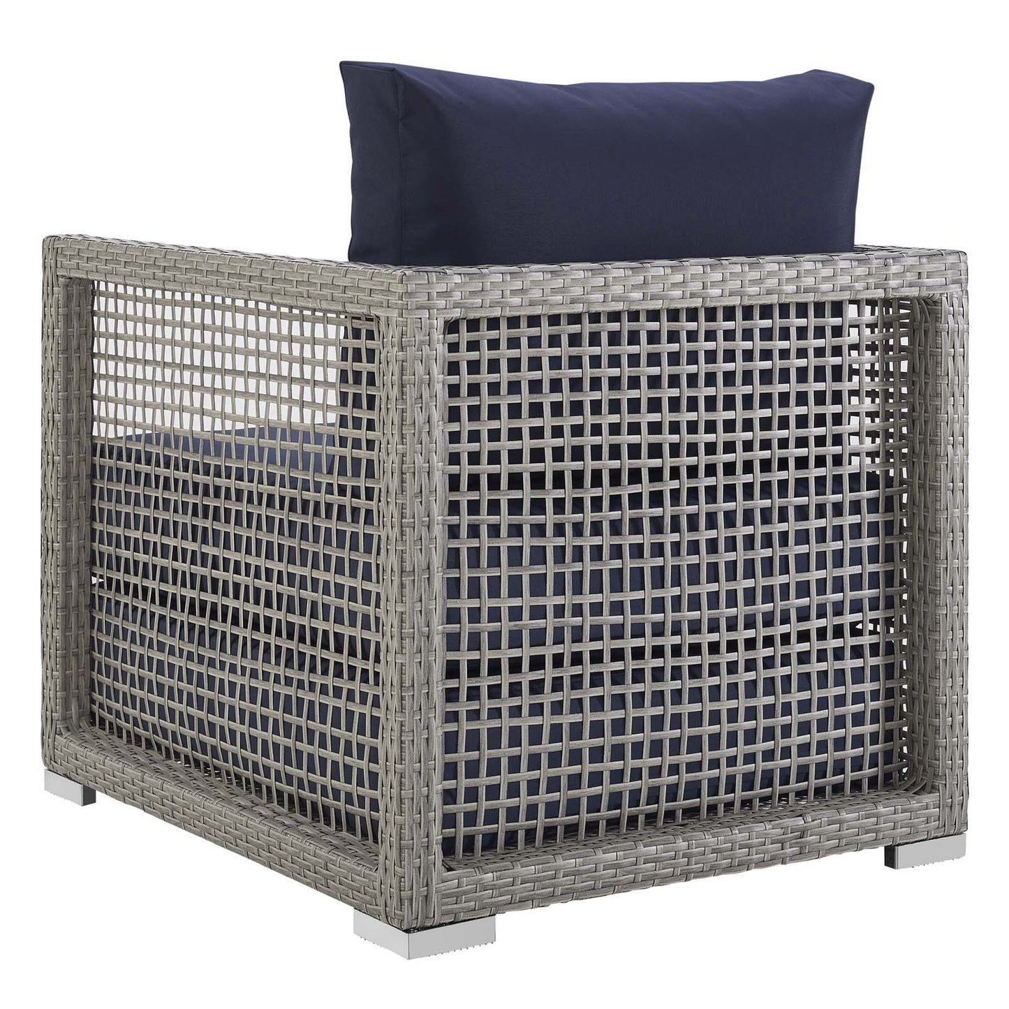 Aura 3 Piece Outdoor Patio Wicker Rattan Set, Rattan Wicker Fabric, Grey Gray Navy Blue, 17516
