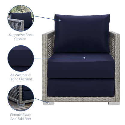 Aura 3 Piece Outdoor Patio Wicker Rattan Set, Rattan Wicker Fabric, Grey Gray Navy Blue, 17516