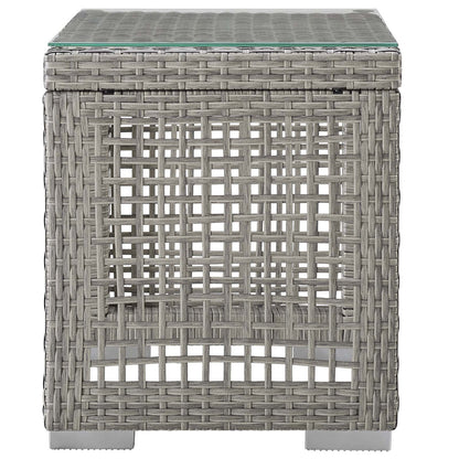 Aura 3 Piece Outdoor Patio Wicker Rattan Set, Rattan Wicker Fabric, Grey Gray Navy Blue, 17516