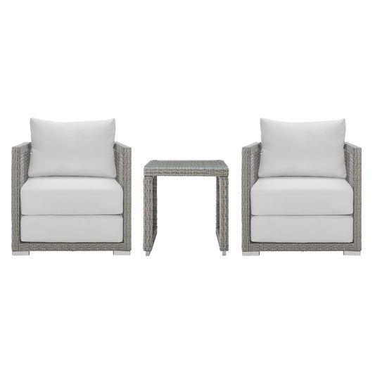 Aura 3 Piece Outdoor Patio Wicker Rattan Set, Rattan Wicker Fabric, Grey Gray White, 17849