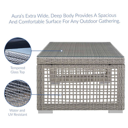 Aura 4 Piece Outdoor Patio Wicker Rattan Set, Rattan Wicker Fabric, Grey Gray Navy Blue, 17517