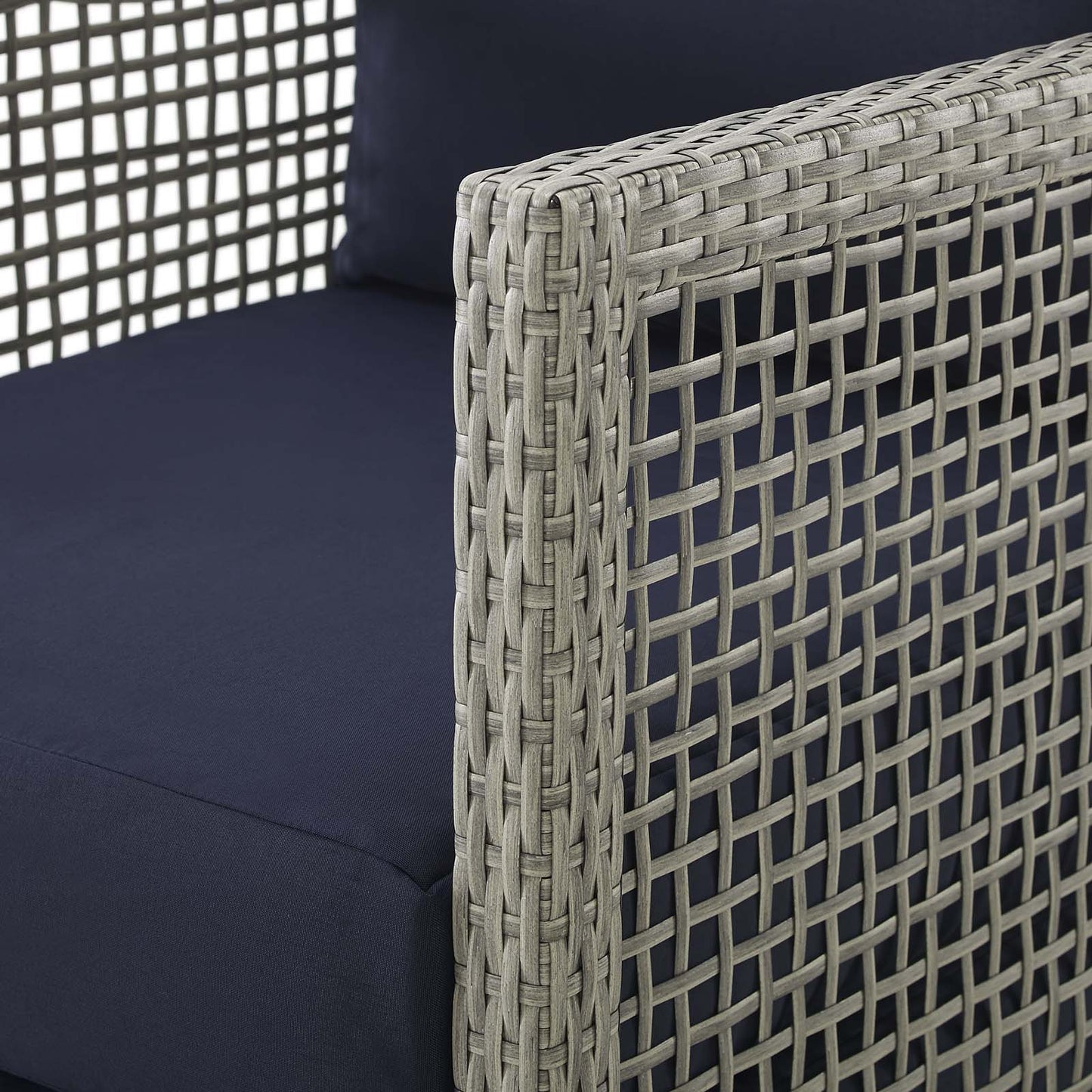 Aura 4 Piece Outdoor Patio Wicker Rattan Set, Rattan Wicker Fabric, Grey Gray Navy Blue, 17517