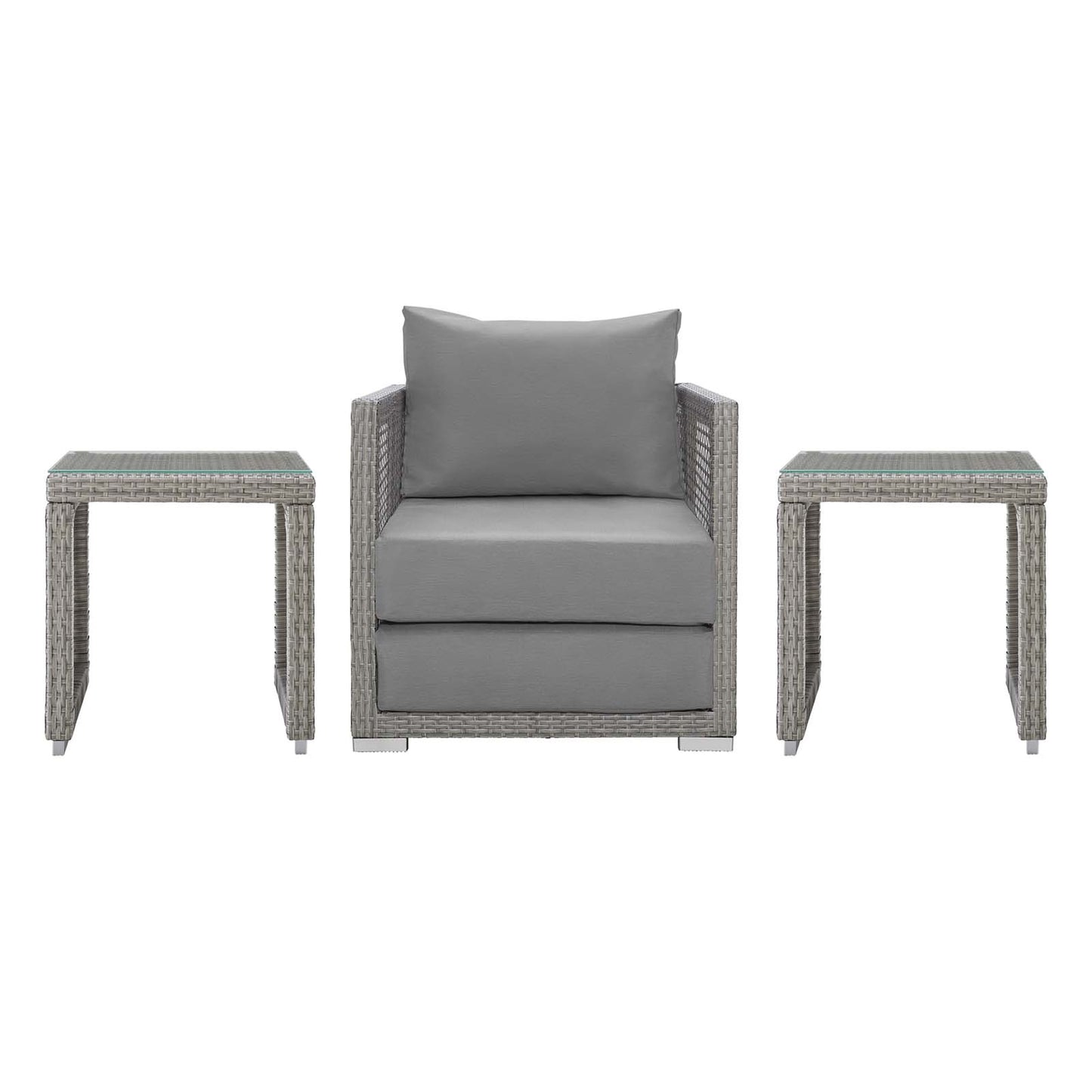 Aura 3 Piece Outdoor Patio Wicker Rattan Set, Rattan Wicker Fabric, Grey Gray, 17852