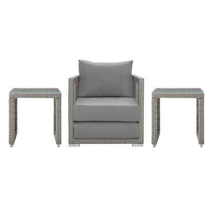 Aura 3 Piece Outdoor Patio Wicker Rattan Set, Rattan Wicker Fabric, Grey Gray, 17852