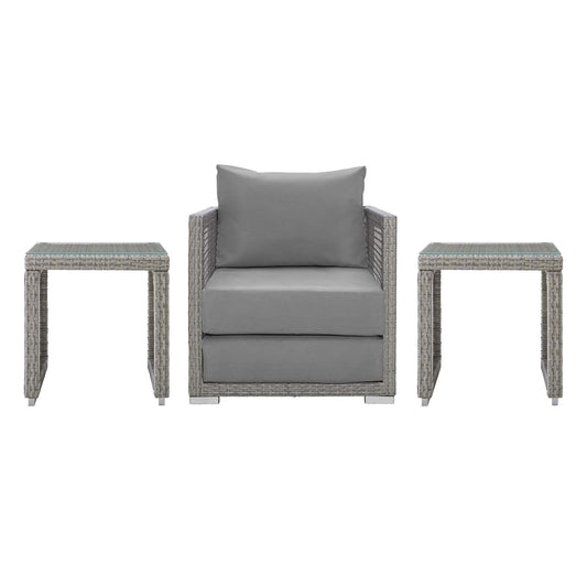 Aura 3 Piece Outdoor Patio Wicker Rattan Set, Rattan Wicker Fabric, Grey Gray, 17852