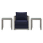 Aura 3 Piece Outdoor Patio Wicker Rattan Set, Rattan Wicker Fabric, Grey Gray Navy Blue, 17518