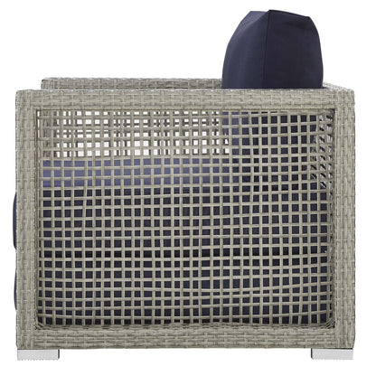 Aura 3 Piece Outdoor Patio Wicker Rattan Set, Rattan Wicker Fabric, Grey Gray Navy Blue, 17518