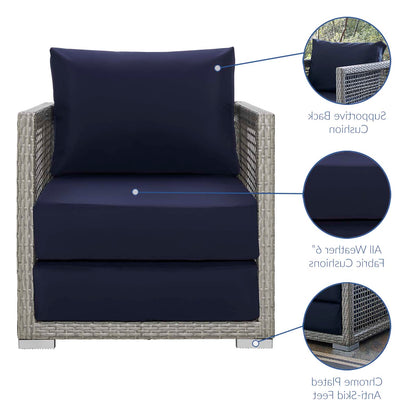 Aura 3 Piece Outdoor Patio Wicker Rattan Set, Rattan Wicker Fabric, Grey Gray Navy Blue, 17518