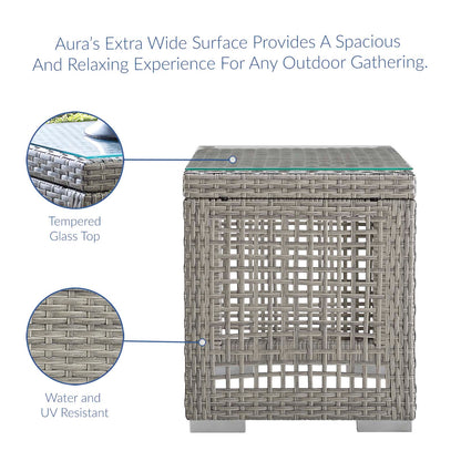 Aura 3 Piece Outdoor Patio Wicker Rattan Set, Rattan Wicker Fabric, Grey Gray Navy Blue, 17518