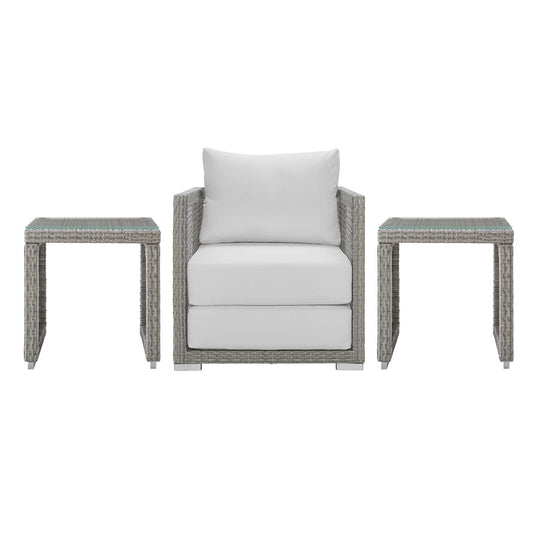 Aura 3 Piece Outdoor Patio Wicker Rattan Set, Rattan Wicker Fabric, Grey Gray White, 17853