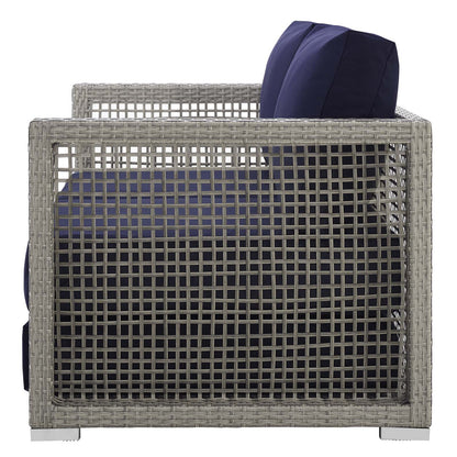 Aura 3 Piece Outdoor Patio Wicker Rattan Set, Rattan Wicker Fabric, Grey Gray Navy Blue, 17520
