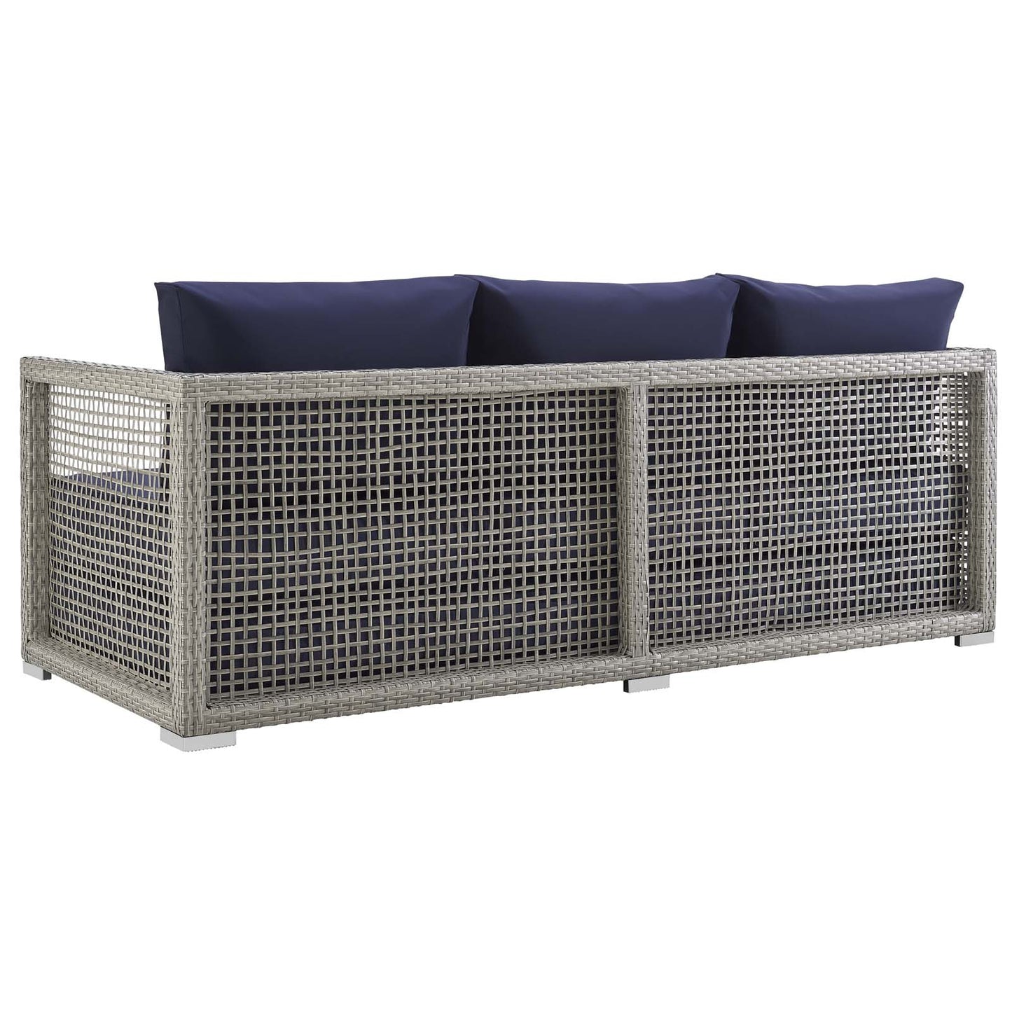 Aura 3 Piece Outdoor Patio Wicker Rattan Set, Rattan Wicker Fabric, Grey Gray Navy Blue, 17520