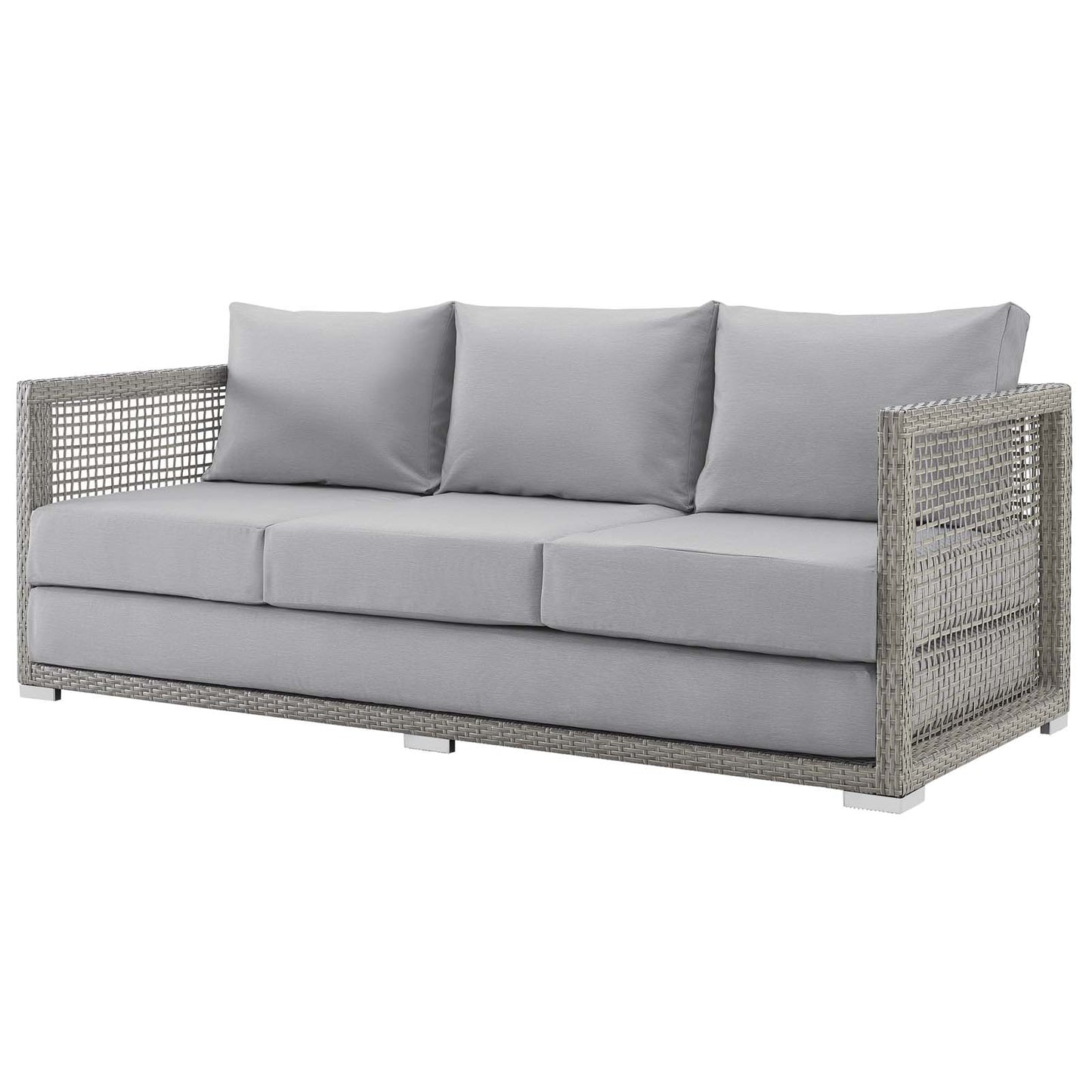 Aura 3 Piece Outdoor Patio Wicker Rattan Set, Rattan Wicker Fabric, Grey Gray, 17854