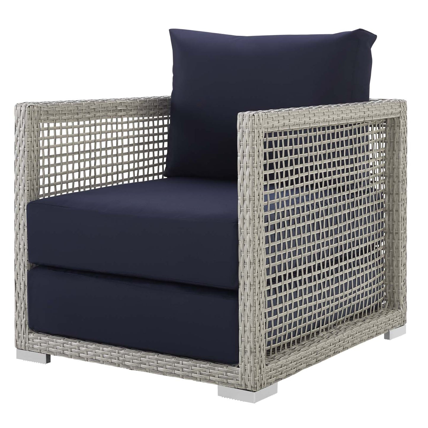 Aura 3 Piece Outdoor Patio Wicker Rattan Set, Rattan Wicker Fabric, Grey Gray Navy Blue, 17522