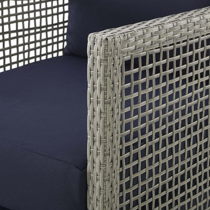 Aura 3 Piece Outdoor Patio Wicker Rattan Set, Rattan Wicker Fabric, Grey Gray Navy Blue, 17522