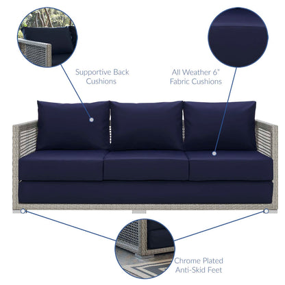 Aura 3 Piece Outdoor Patio Wicker Rattan Set, Rattan Wicker Fabric, Grey Gray Navy Blue, 17522