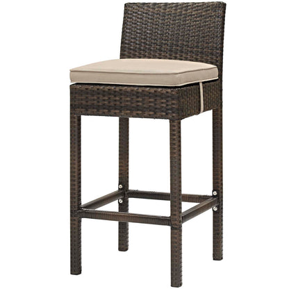 Conduit Bar Stool Outdoor Patio Wicker Rattan Set of 4, Fabric Rattan Wicker, Brown Beige, 17526