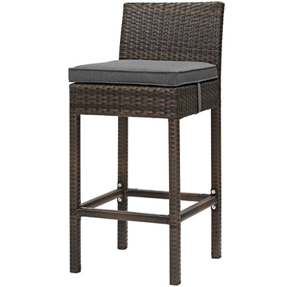Conduit Bar Stool Outdoor Patio Wicker Rattan Set of 4, Fabric Rattan Wicker, Brown Gray Grey, 17527