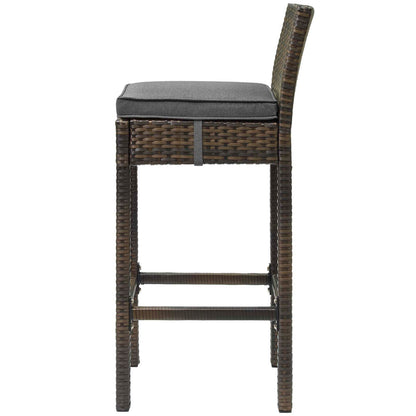 Conduit Bar Stool Outdoor Patio Wicker Rattan Set of 4, Fabric Rattan Wicker, Brown Gray Grey, 17527