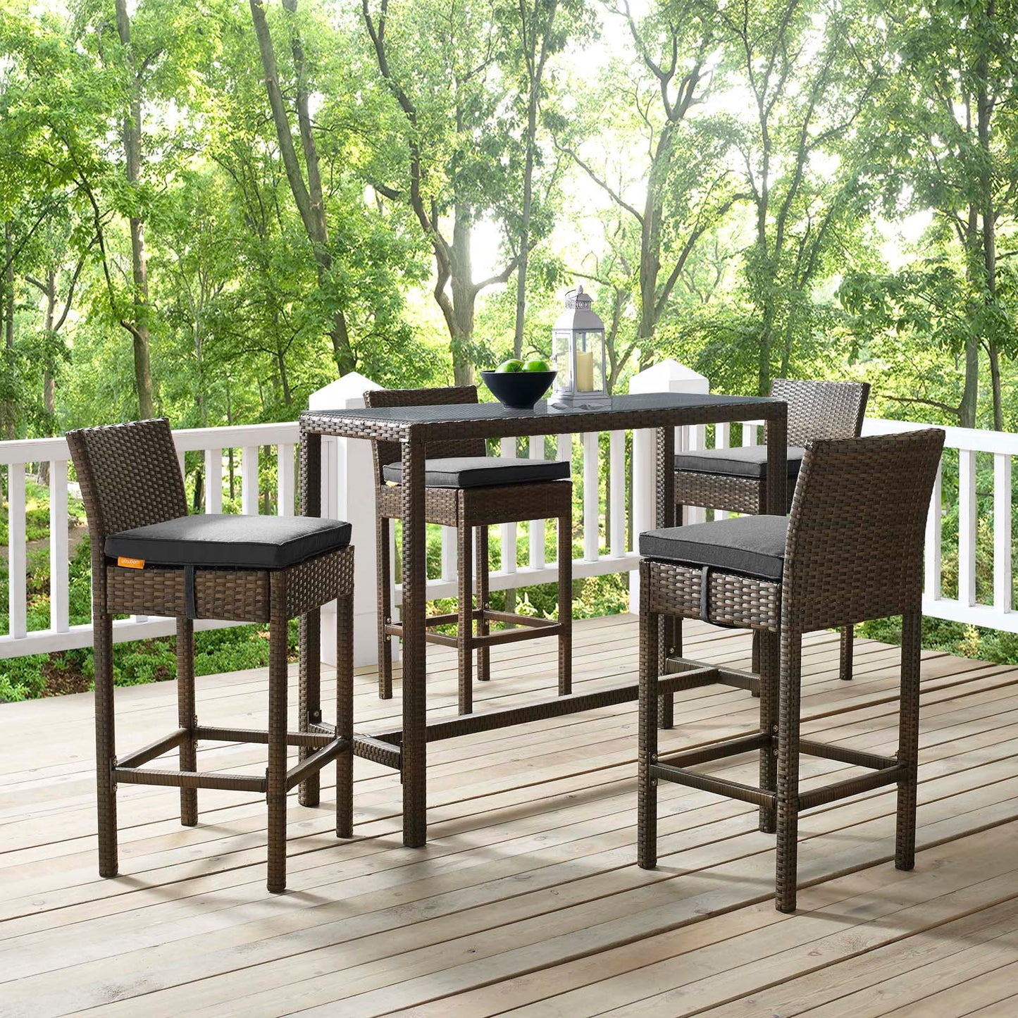 Conduit Bar Stool Outdoor Patio Wicker Rattan Set of 4, Fabric Rattan Wicker, Brown Gray Grey, 17527