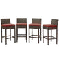Conduit Bar Stool Outdoor Patio Wicker Rattan Set of 4, Fabric Rattan Wicker, Brown Red, 17528