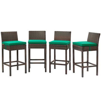 Conduit Bar Stool Outdoor Patio Wicker Rattan Set of 4, Fabric Rattan Wicker, Brown Green, 17529