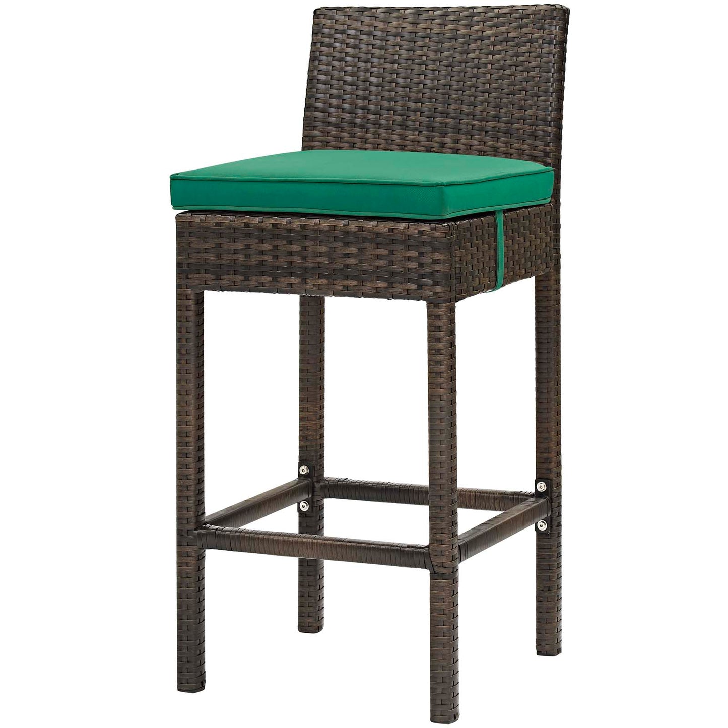 Conduit Bar Stool Outdoor Patio Wicker Rattan Set of 4, Fabric Rattan Wicker, Brown Green, 17529