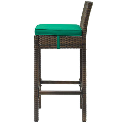 Conduit Bar Stool Outdoor Patio Wicker Rattan Set of 4, Fabric Rattan Wicker, Brown Green, 17529